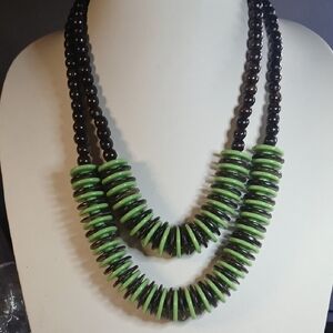 Paparazzi Vibrant Green and Brown Layered Wood Necklace
